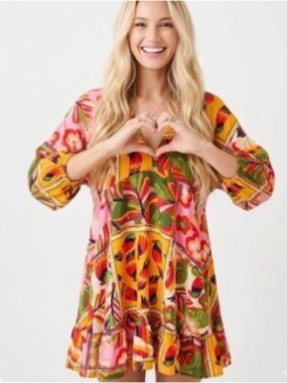Anthropologie’s Labor of Love Multicolor Floral Mini Dress V-Neck, Ruffle Size S